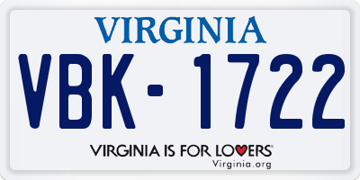 VA license plate VBK1722