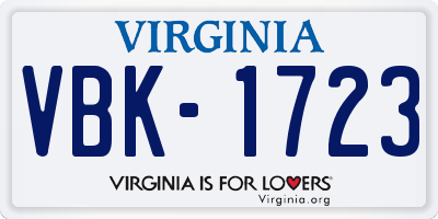 VA license plate VBK1723