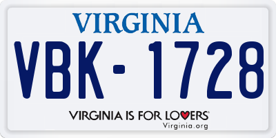VA license plate VBK1728