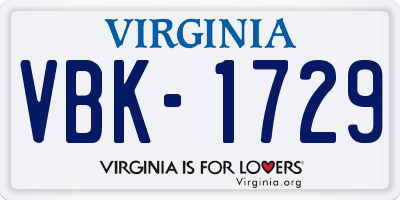 VA license plate VBK1729