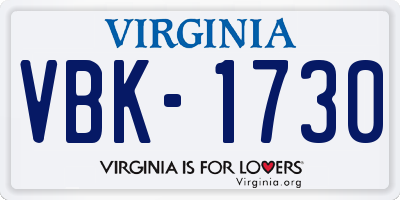 VA license plate VBK1730