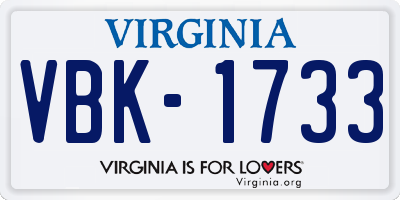 VA license plate VBK1733