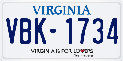 VA license plate VBK1734