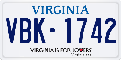VA license plate VBK1742
