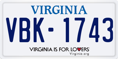 VA license plate VBK1743