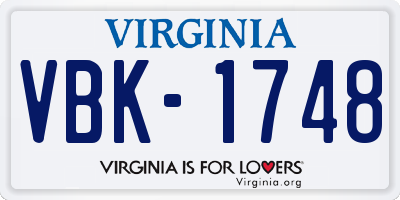 VA license plate VBK1748