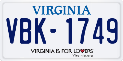 VA license plate VBK1749