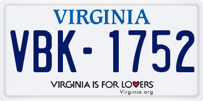 VA license plate VBK1752