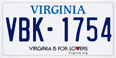 VA license plate VBK1754