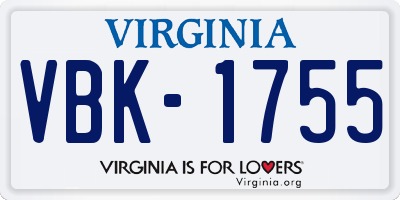 VA license plate VBK1755