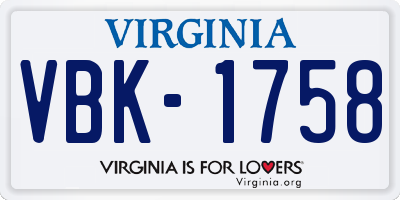 VA license plate VBK1758