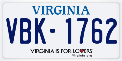VA license plate VBK1762