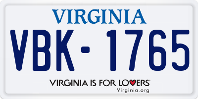 VA license plate VBK1765