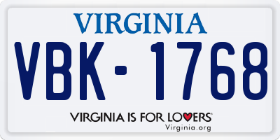 VA license plate VBK1768