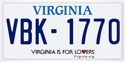 VA license plate VBK1770