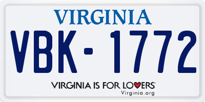 VA license plate VBK1772