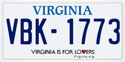 VA license plate VBK1773
