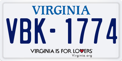VA license plate VBK1774