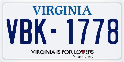 VA license plate VBK1778