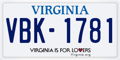 VA license plate VBK1781