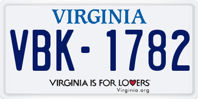 VA license plate VBK1782