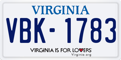 VA license plate VBK1783