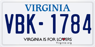 VA license plate VBK1784