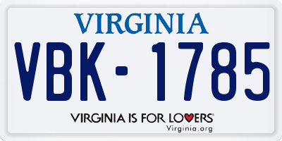 VA license plate VBK1785