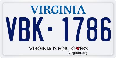 VA license plate VBK1786