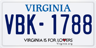 VA license plate VBK1788
