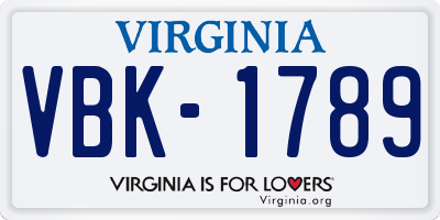 VA license plate VBK1789