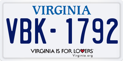 VA license plate VBK1792