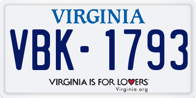 VA license plate VBK1793