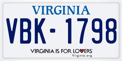 VA license plate VBK1798