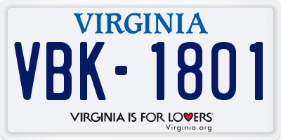 VA license plate VBK1801