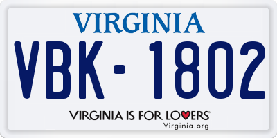 VA license plate VBK1802