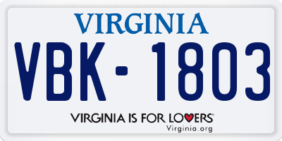 VA license plate VBK1803