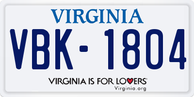 VA license plate VBK1804