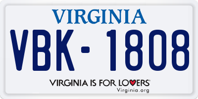 VA license plate VBK1808