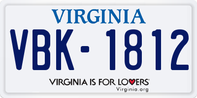VA license plate VBK1812