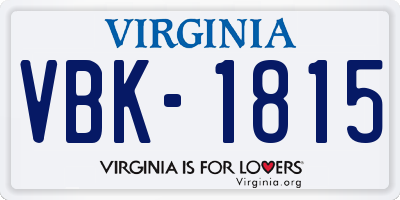 VA license plate VBK1815