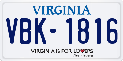 VA license plate VBK1816