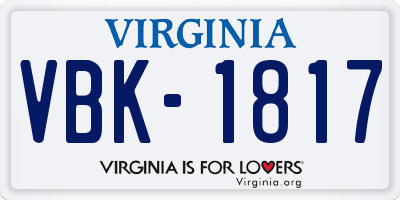 VA license plate VBK1817