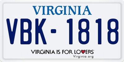 VA license plate VBK1818