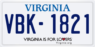 VA license plate VBK1821