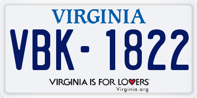 VA license plate VBK1822