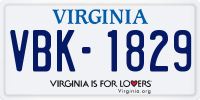 VA license plate VBK1829