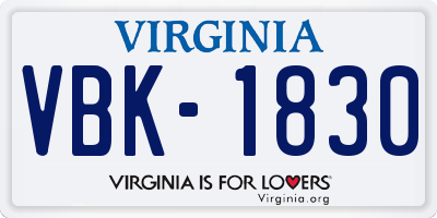 VA license plate VBK1830