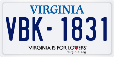 VA license plate VBK1831