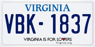 VA license plate VBK1837